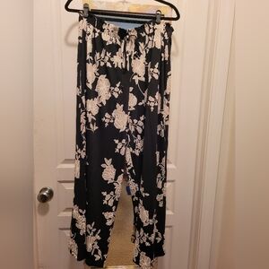 I.N. Studio Floral Black and Tan Women's Wide Leg Pants